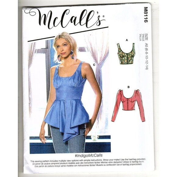 McCall's M8116 Misses 6 to 14 Fitted Peplum Tops Uncut Sewing Pattern New - Picture 1 of 5